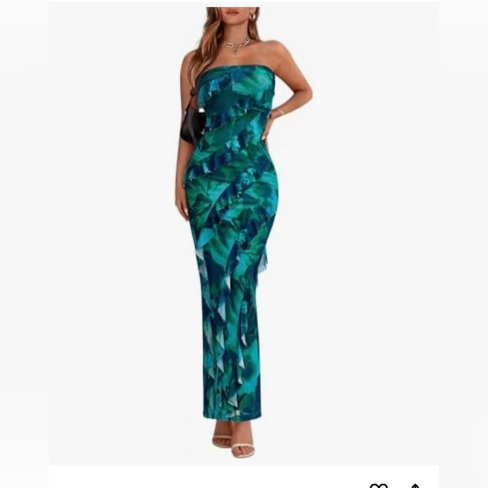 Tropical Strapless Maxi Dress